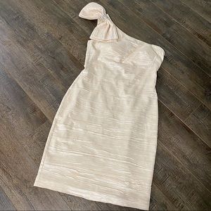 Eliza J Champagne Formal One Shoulder Below Knee Dress Wedding Mother of Bride
